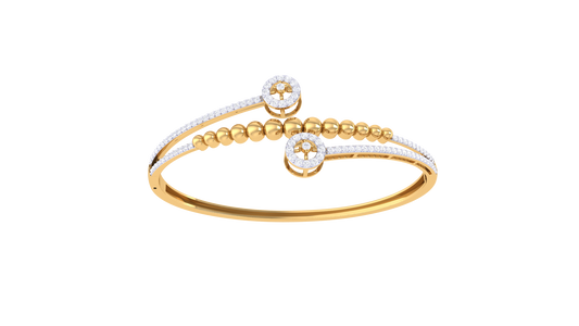 Beaded Bloom Bangle Bracelet In Yellow Gold - 0.84 Ct Brilliant Diamond