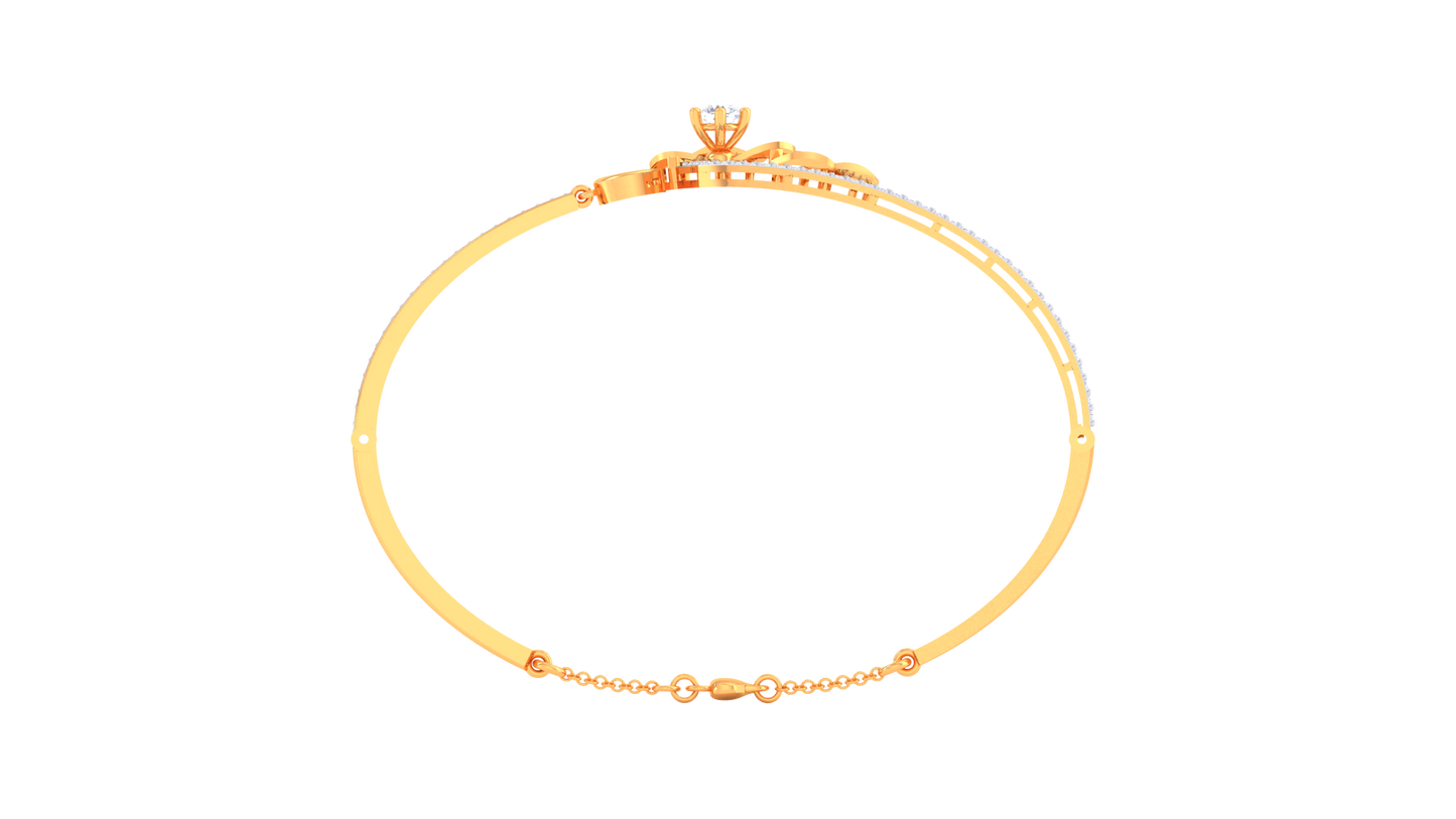 Floral Bow & V-Motif Bracelet In Gold – 0.92 Ct Sparkle Diamonds Cluster