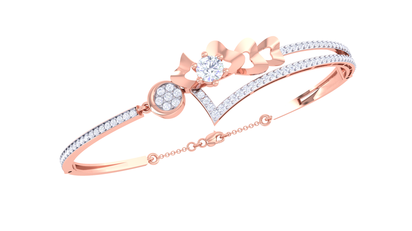 Floral Bow & V-Motif Bracelet In Gold – 0.92 Ct Sparkle Diamonds Cluster