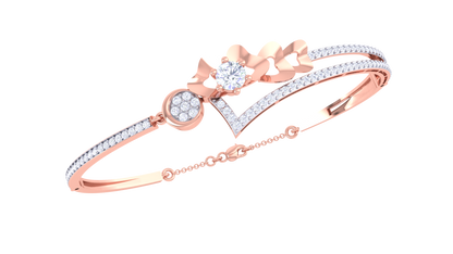 Floral Bow & V-Motif Bracelet In Gold – 0.92 Ct Sparkle Diamonds Cluster