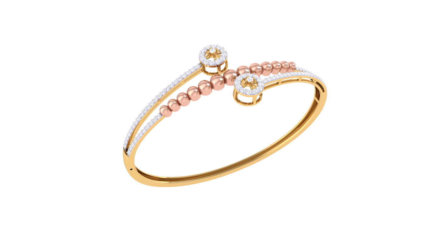 Beaded Bloom Bangle Bracelet In Yellow Gold - 0.84 Ct Brilliant Diamond