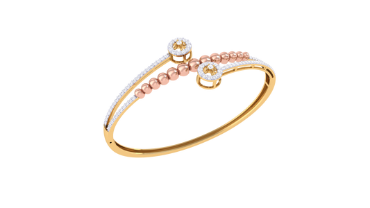 Beaded Bloom Bangle Bracelet In Yellow Gold - 0.84 Ct Brilliant Diamond