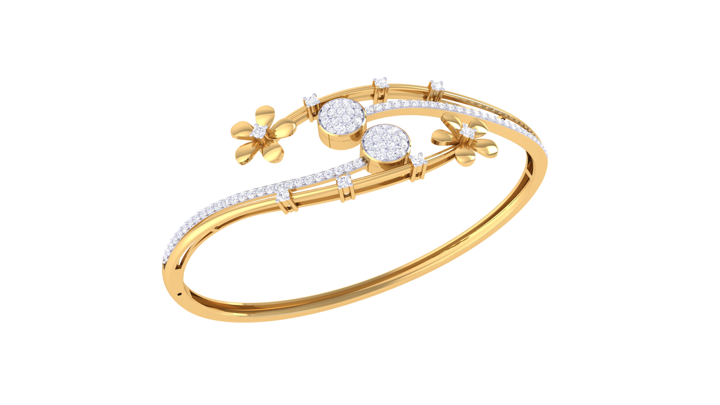 Petal Embrace Bangle Bracelet In Lustrous Gold - 0.86 Ct Brilliant Diamond Flourish