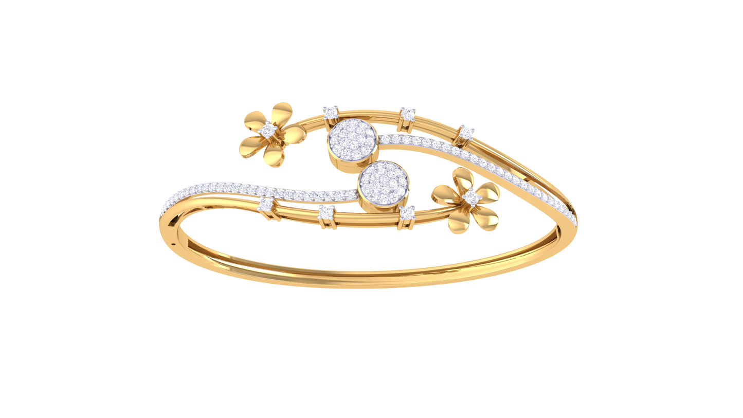Petal Embrace Bangle Bracelet In Lustrous Gold - 0.86 Ct Brilliant Diamond Flourish