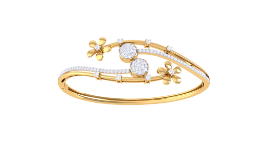 Petal Embrace Bangle Bracelet In Lustrous Gold - 0.86 Ct Brilliant Diamond Flourish