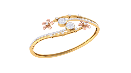 Petal Embrace Bangle Bracelet In Lustrous Gold - 0.86 Ct Brilliant Diamond Flourish