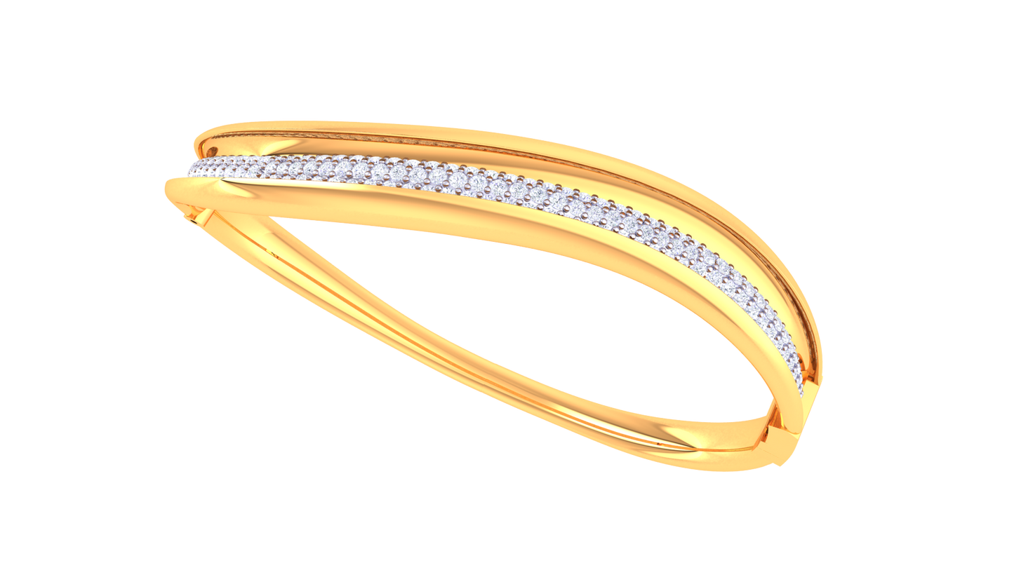 Sculpted Grace Dual-Band Gold Bangle - 1.42 Ct Diamonds Bracelet