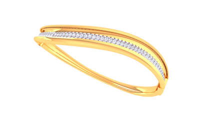 Sculpted Grace Dual-Band Gold Bangle - 1.42 Ct Diamonds Bracelet