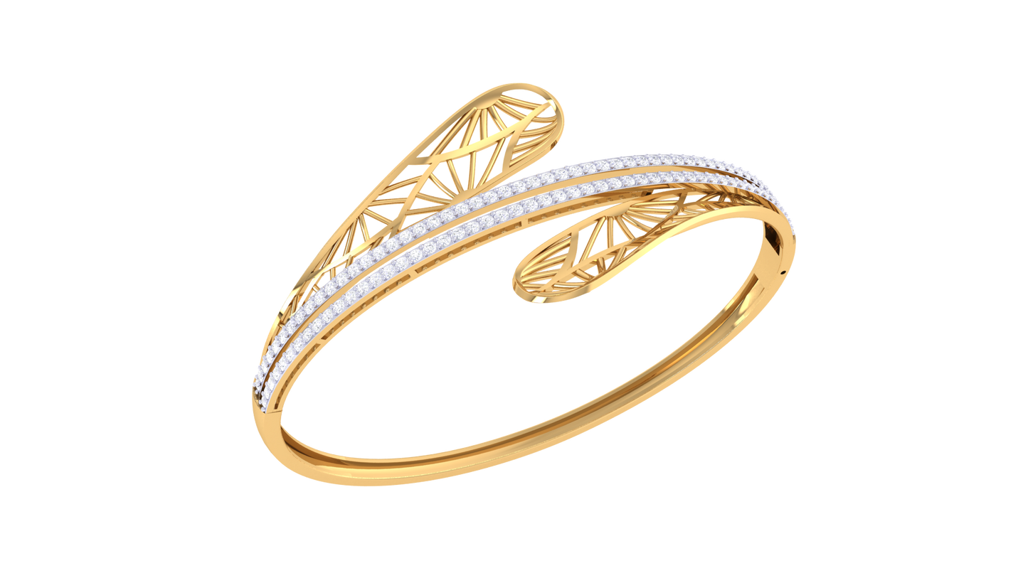 Lattice Leaf Gold Bracelet - 1.04 Ct Dazzling Diamonds In Twin Rows