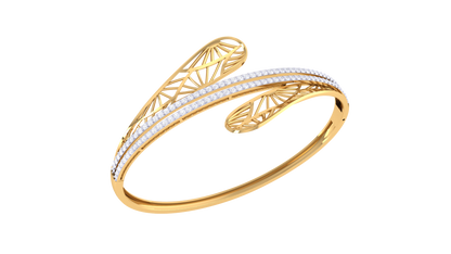 Lattice Leaf Gold Bracelet - 1.04 Ct Dazzling Diamonds In Twin Rows