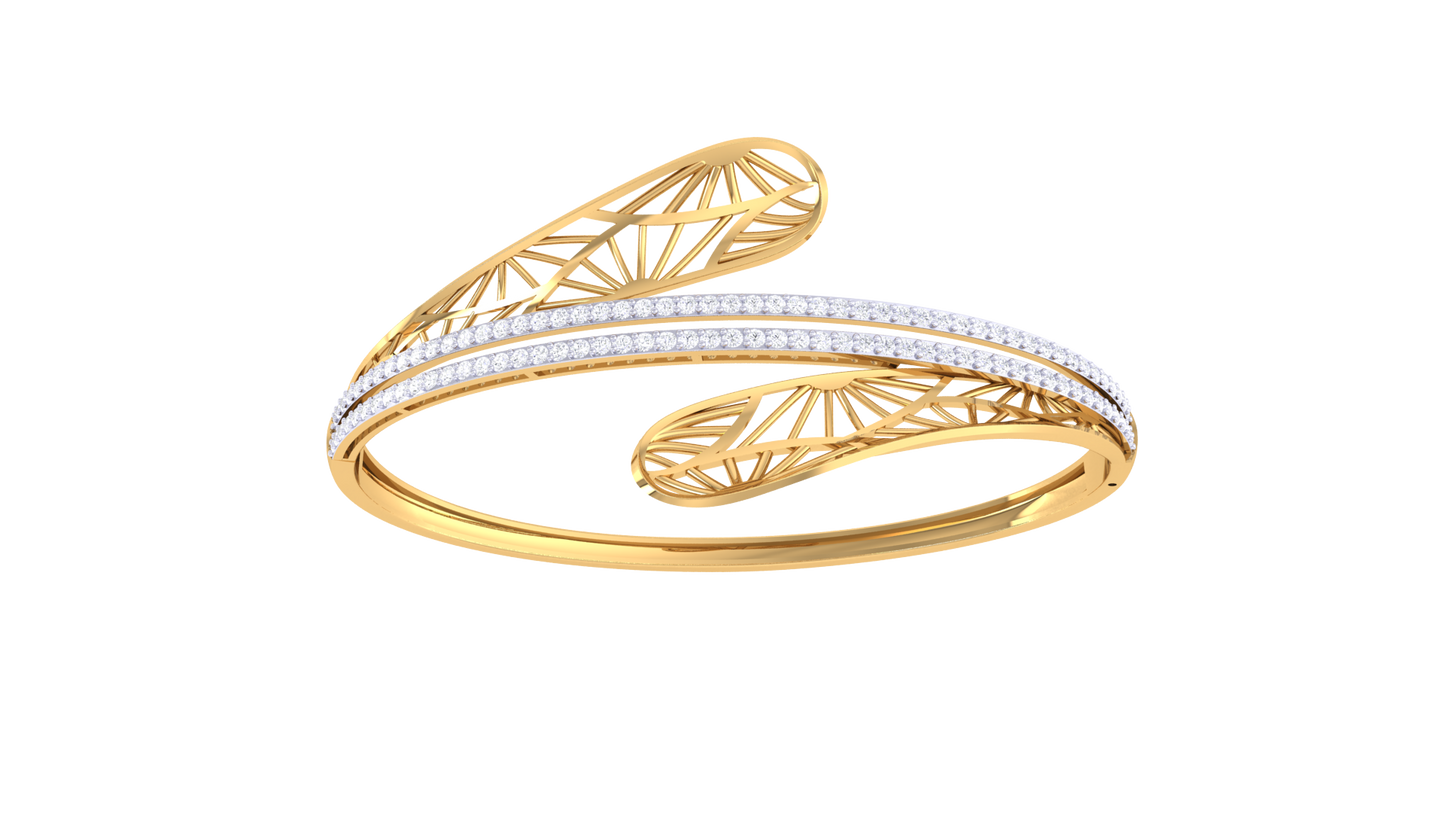 Lattice Leaf Gold Bracelet - 1.04 Ct Dazzling Diamonds In Twin Rows