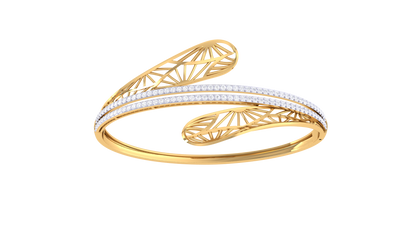 Lattice Leaf Gold Bracelet - 1.04 Ct Dazzling Diamonds In Twin Rows