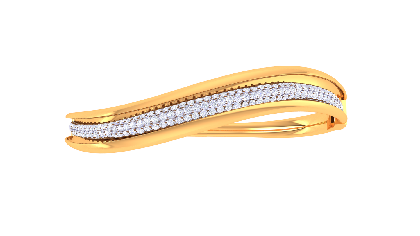 Sculpted Grace Dual-Band Gold Bangle - 1.42 Ct Diamonds Bracelet