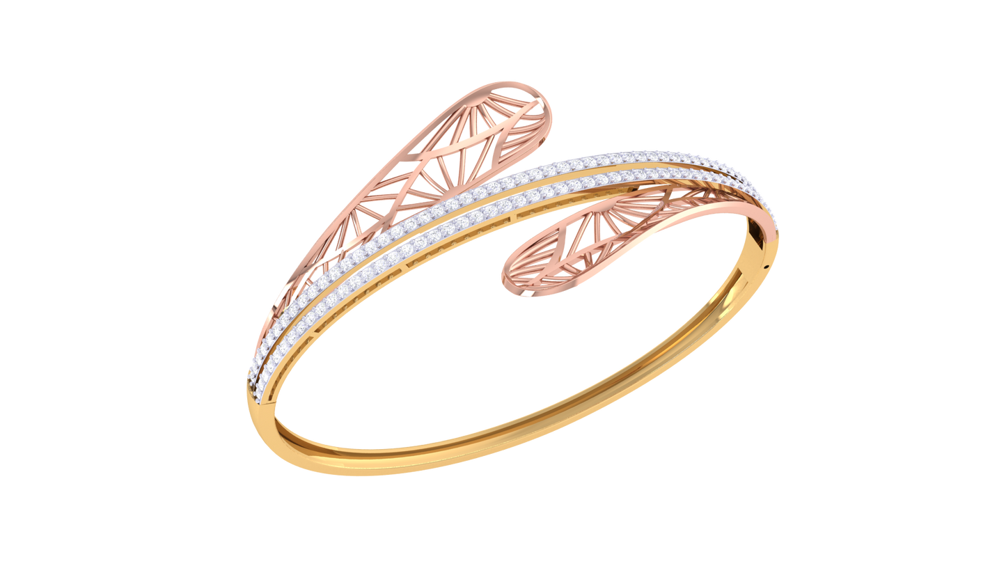 Lattice Leaf Gold Bracelet - 1.04 Ct Dazzling Diamonds In Twin Rows