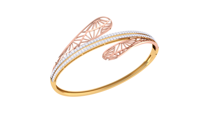 Lattice Leaf Gold Bracelet - 1.04 Ct Dazzling Diamonds In Twin Rows