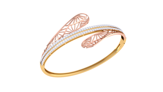 Lattice Leaf Gold Bracelet - 1.04 Ct Dazzling Diamonds In Twin Rows