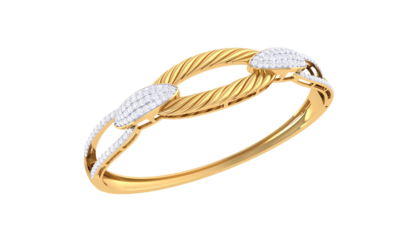 Twist Bloom Gold Bracelet - 1.16 Ct Diamonds Leaf Accents