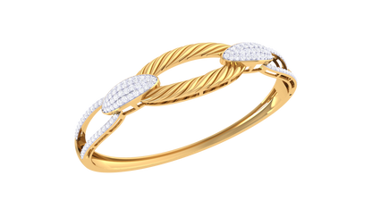 Twist Bloom Gold Bracelet - 1.16 Ct Diamonds Leaf Accents
