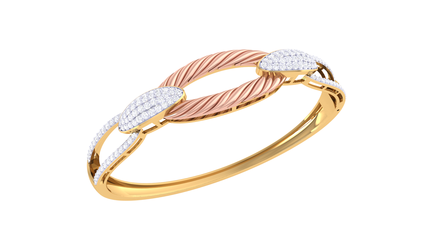 Twist Bloom Gold Bracelet - 1.16 Ct Diamonds Leaf Accents