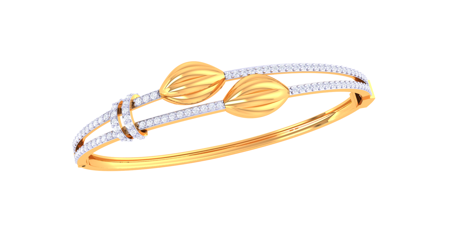 Twin Leaf Radiant Gold Bangle - 0.88 Ct Diamond Bracelet