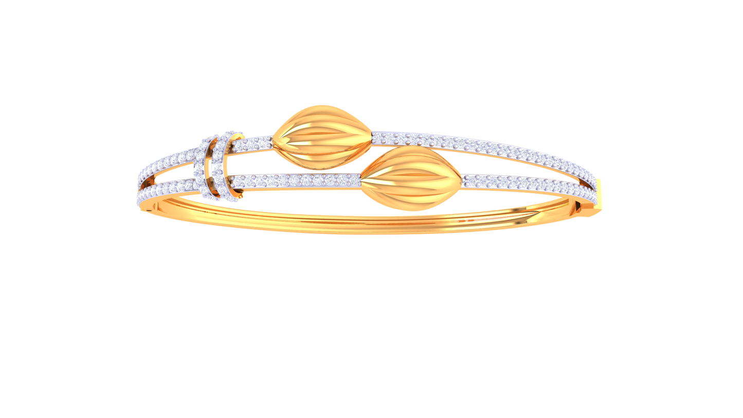 Twin Leaf Radiant Gold Bangle - 0.88 Ct Diamond Bracelet