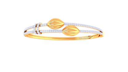 Twin Leaf Radiant Gold Bangle - 0.88 Ct Diamond Bracelet