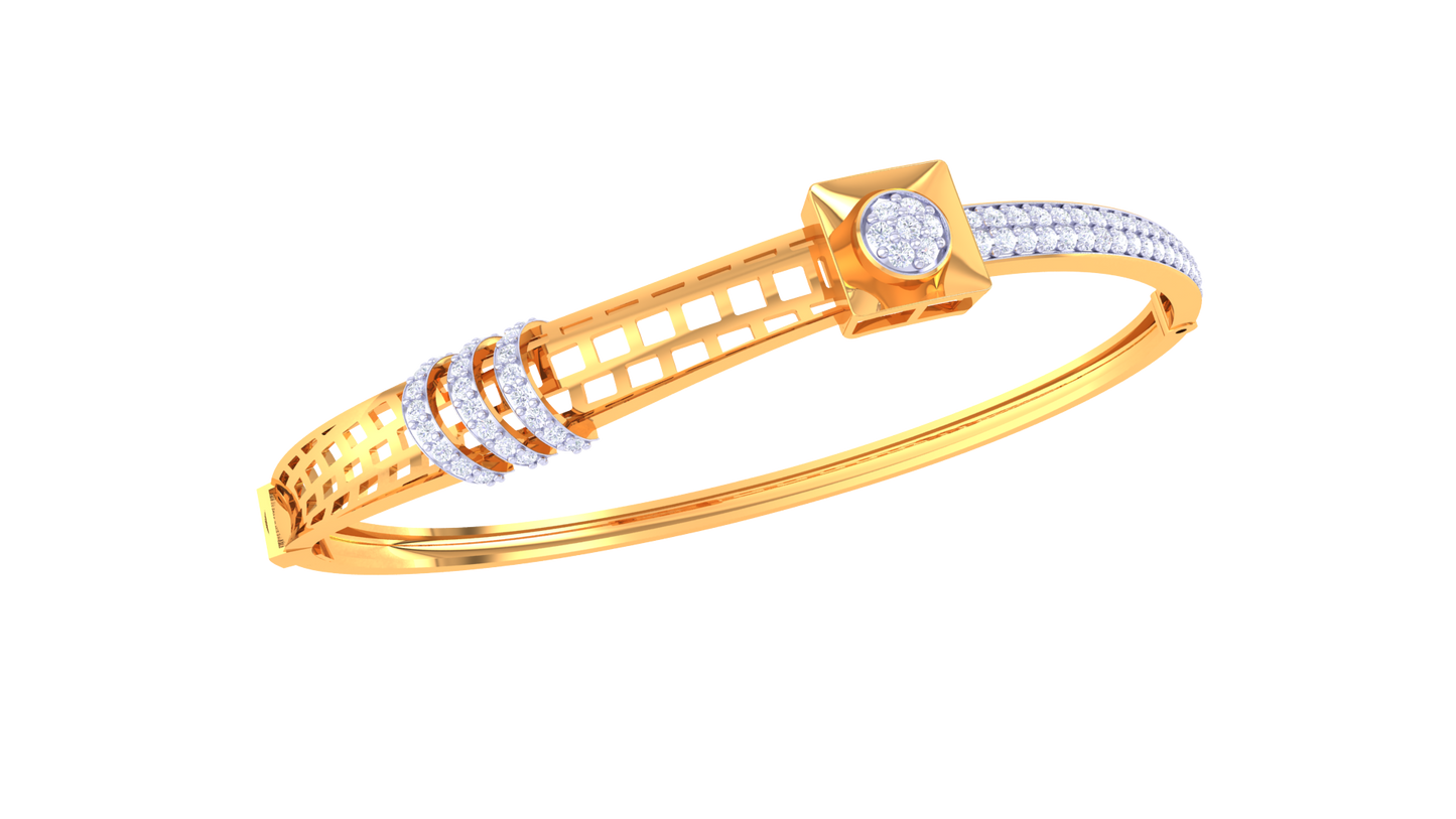 Geometric Halo Fine Gold Bracelet - 0.63 Ct Brilliant Diamond