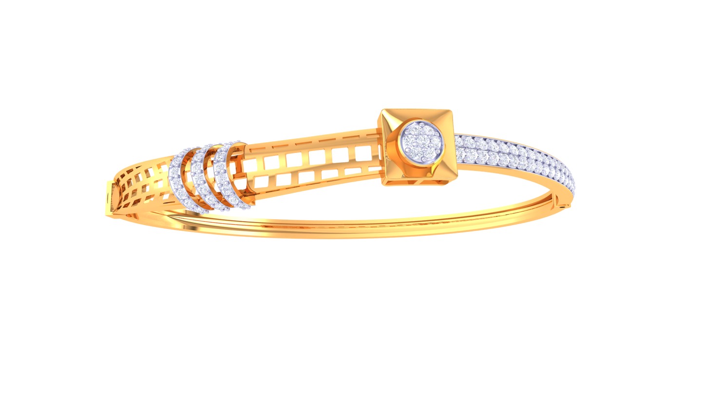 Geometric Halo Fine Gold Bracelet - 0.63 Ct Brilliant Diamond