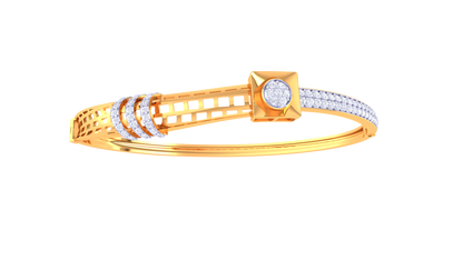 Geometric Halo Fine Gold Bracelet - 0.63 Ct Brilliant Diamond