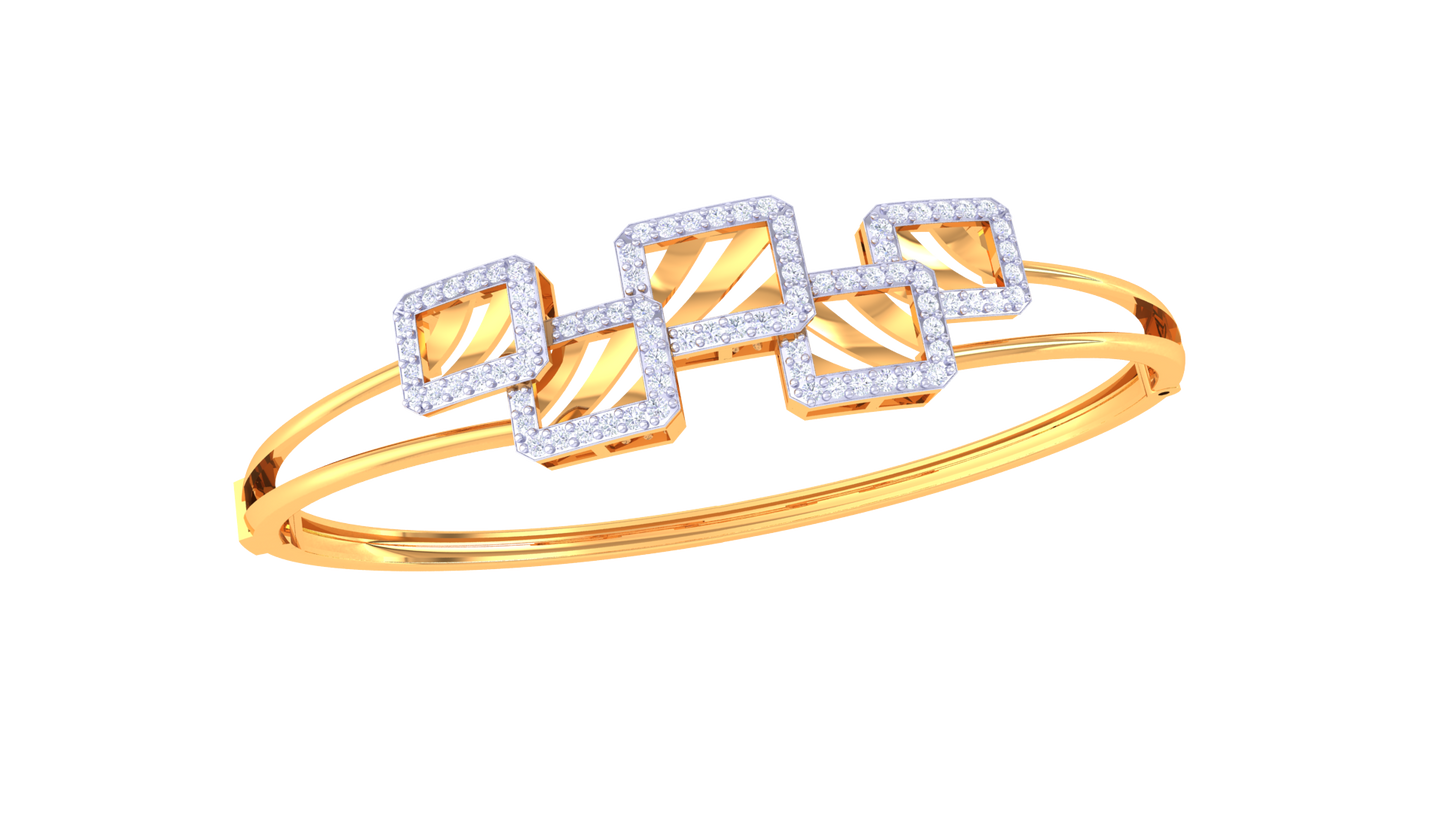Geometric Elegance Dual-Band Gold Bracelet - 0.65 Ct Sculptural Diamond
