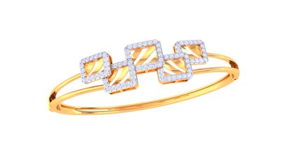 Geometric Elegance Dual-Band Gold Bracelet - 0.65 Ct Sculptural Diamond