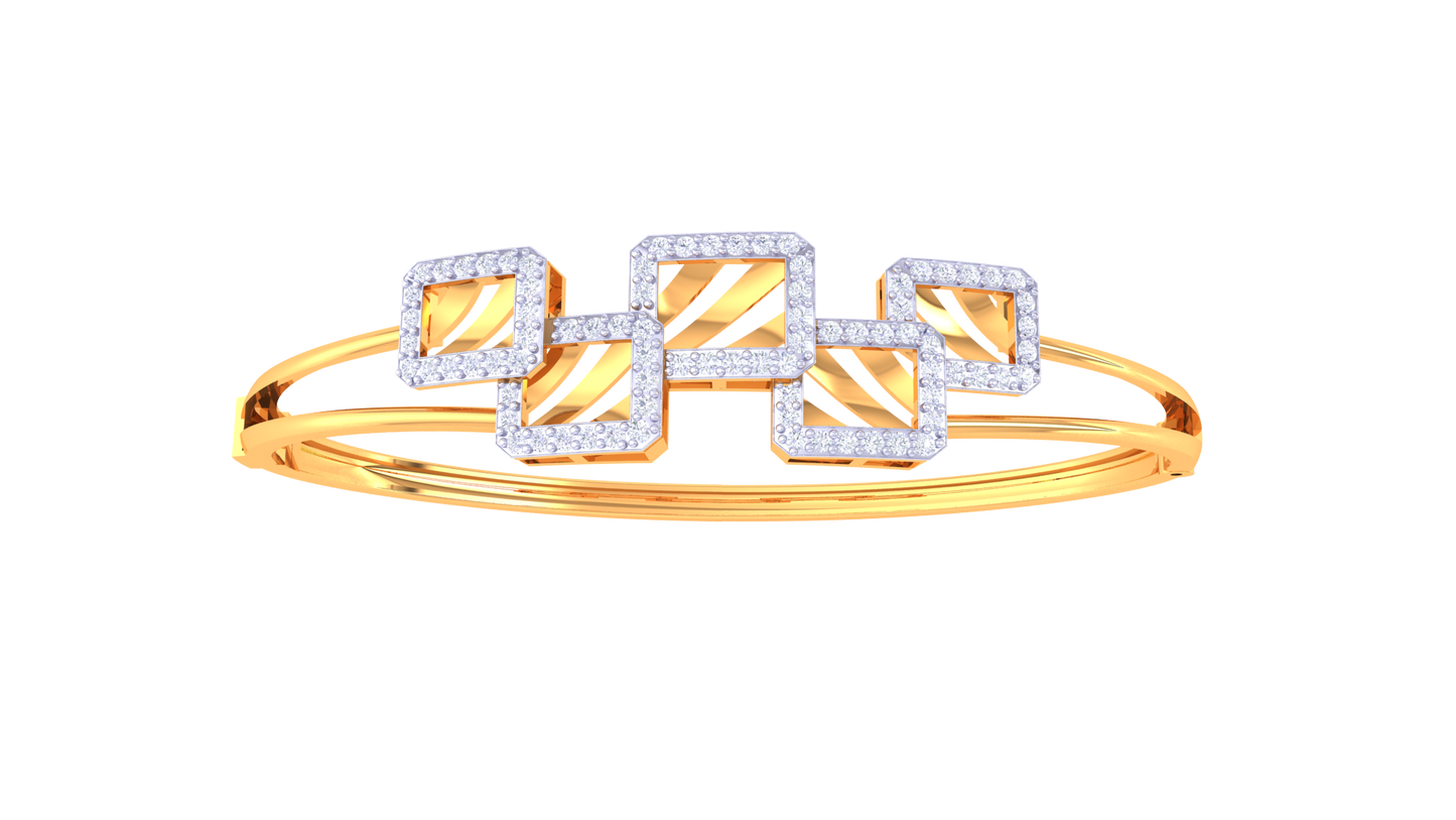 Geometric Elegance Dual-Band Gold Bracelet - 0.65 Ct Sculptural Diamond