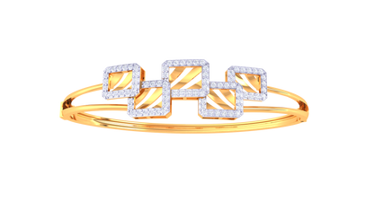 Geometric Elegance Dual-Band Gold Bracelet - 0.65 Ct Sculptural Diamond