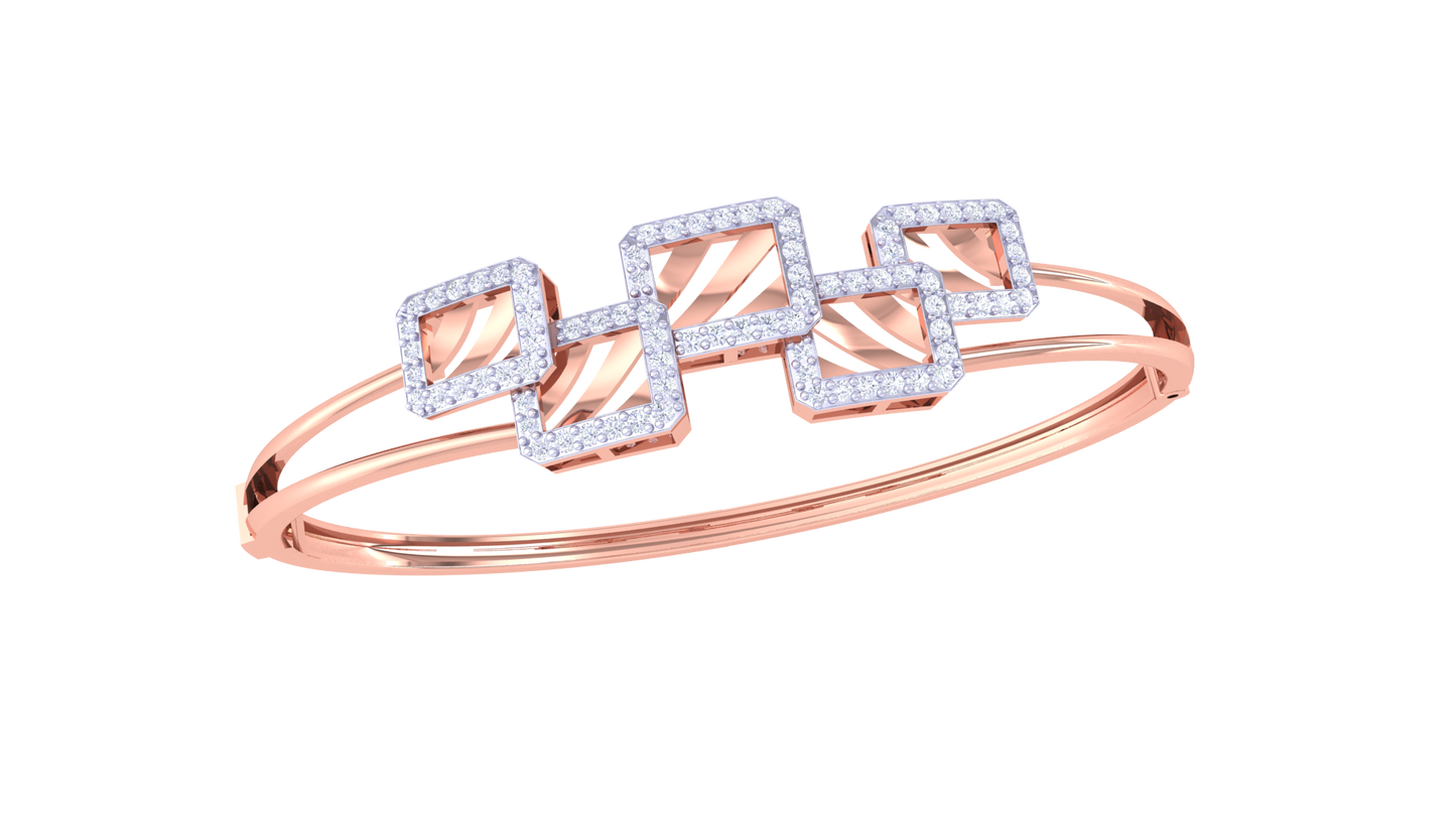 Geometric Elegance Dual-Band Gold Bracelet - 0.65 Ct Sculptural Diamond