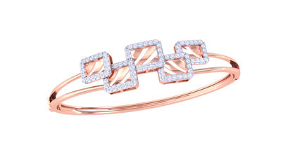 Geometric Elegance Dual-Band Gold Bracelet - 0.65 Ct Sculptural Diamond