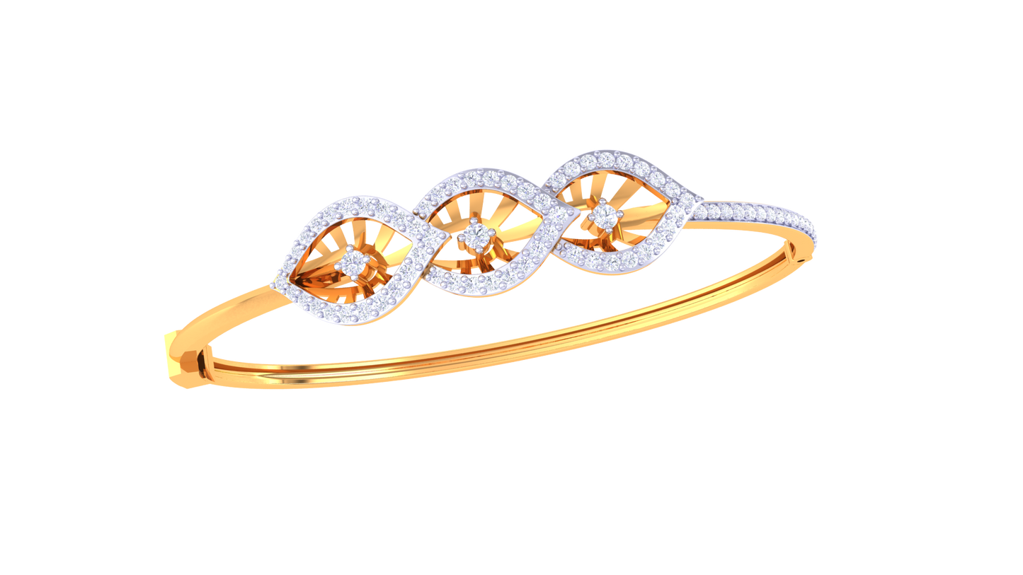 Leaf Motif Gold Bracelet With Starburst Accents - 0.81 Ct Diamonds