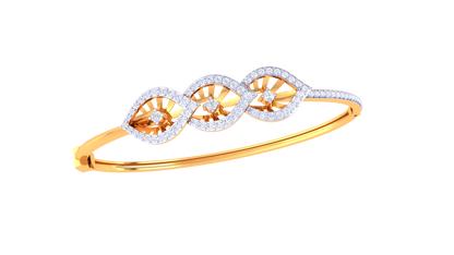 Leaf Motif Gold Bracelet With Starburst Accents - 0.81 Ct Diamonds