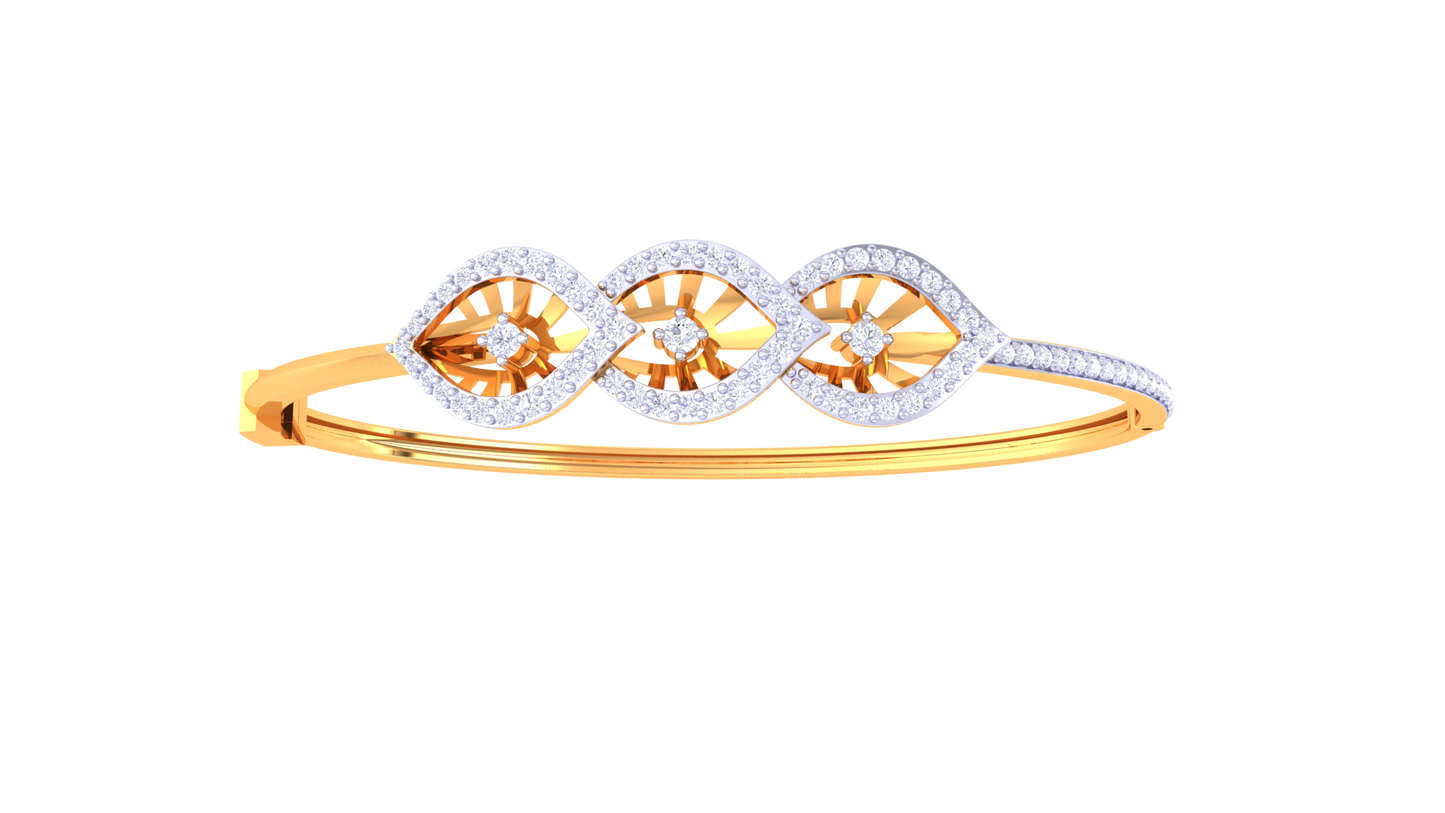 Leaf Motif Gold Bracelet With Starburst Accents - 0.81 Ct Diamonds