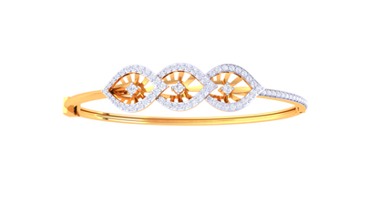 Leaf Motif Gold Bracelet With Starburst Accents - 0.81 Ct Diamonds