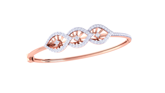 Leaf Motif Gold Bracelet With Starburst Accents - 0.81 Ct Diamonds