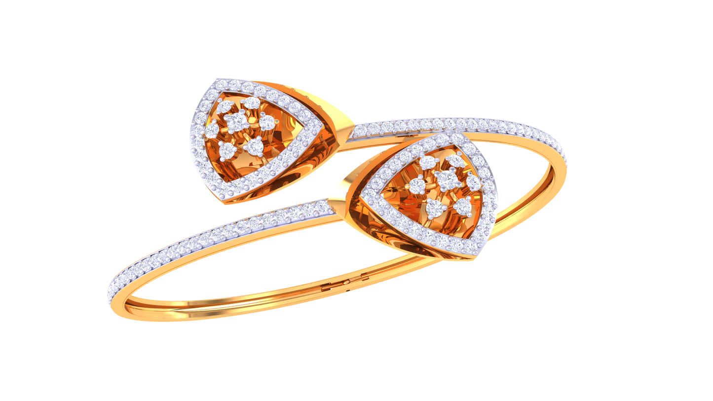 Twin Triangle Gold Bracelet With Floral Clusters - 1.35 Ct Dazzling Diamonds