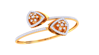 Twin Triangle Gold Bracelet With Floral Clusters - 1.35 Ct Dazzling Diamonds