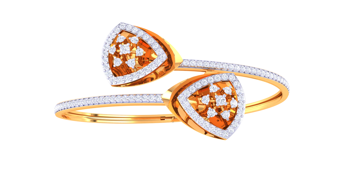 Twin Triangle Gold Bracelet With Floral Clusters - 1.35 Ct Dazzling Diamonds