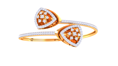 Twin Triangle Gold Bracelet With Floral Clusters - 1.35 Ct Dazzling Diamonds