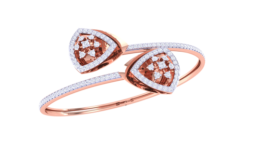 Twin Triangle Gold Bracelet With Floral Clusters - 1.35 Ct Dazzling Diamonds
