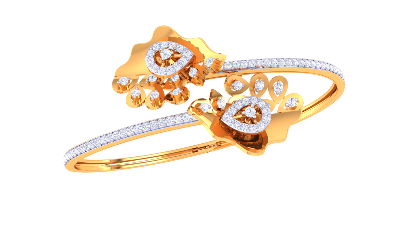 Floral Gold Bracelet With Teardrop Centerpieces - 1.02 Ct Diamonds