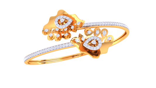 Floral Gold Bracelet With Teardrop Centerpieces - 1.02 Ct Diamonds