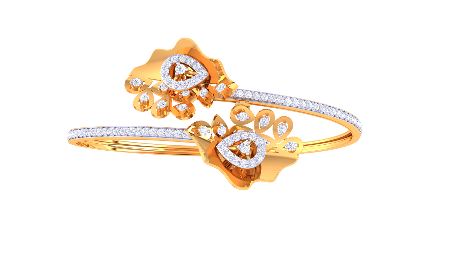 Floral Gold Bracelet With Teardrop Centerpieces - 1.02 Ct Diamonds