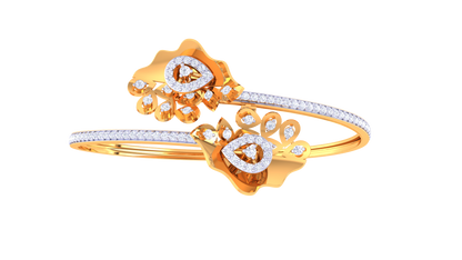 Floral Gold Bracelet With Teardrop Centerpieces - 1.02 Ct Diamonds