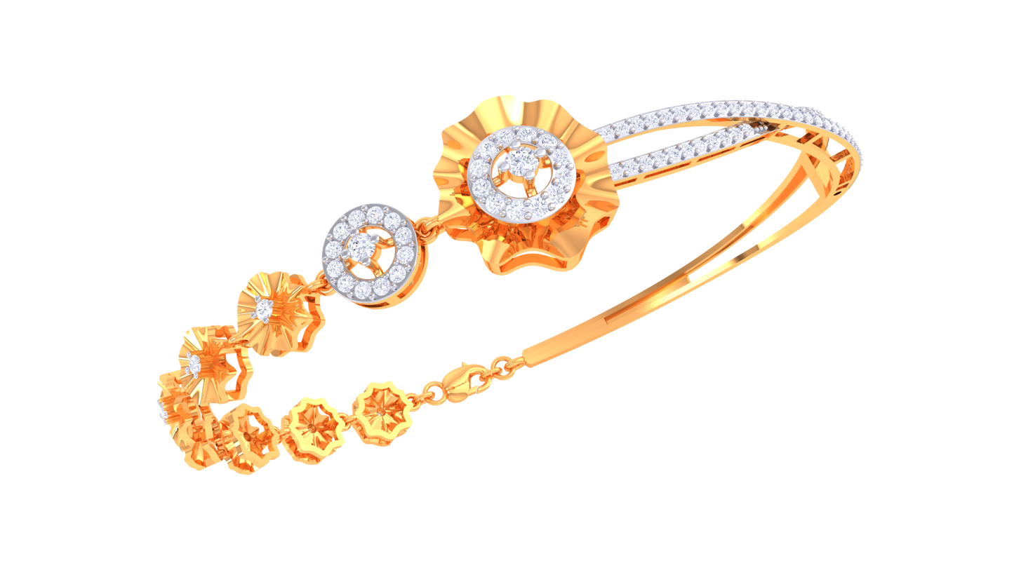 Floral Harmony Twin Bloom Gold Bracelet - 0.62 Ct Sparkling Diamonds